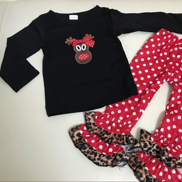 Christmas 🎄 deer 🦌 Ruffle Cute embroidered Set - Picture 5 of 6